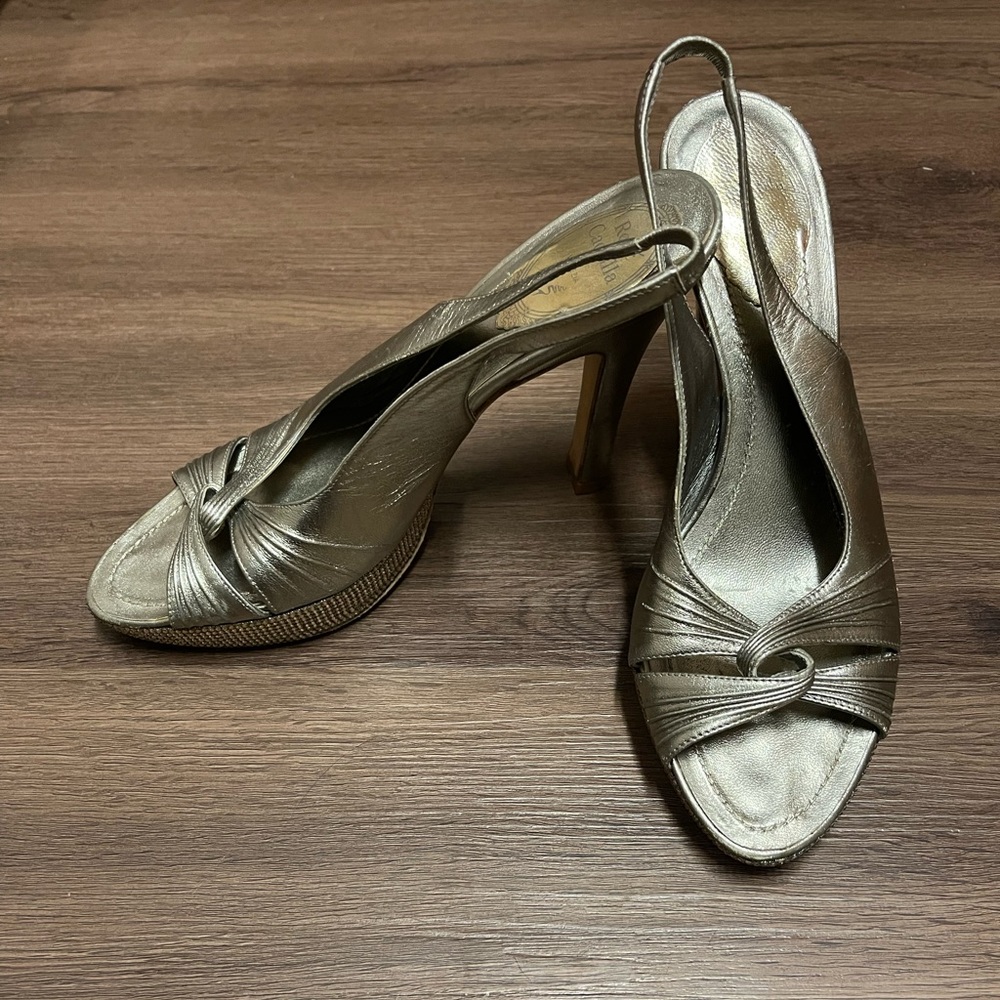 Rene Caovilla Slingback Platform Metallic Heels Sz 38.5